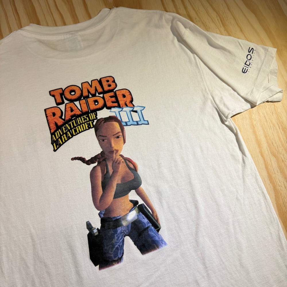 Anvil Men's Vintage Tomb Raider III Lara Croft Gaming T-Shirt White Size L